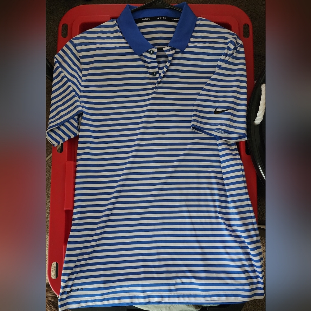 Nike Dri-fit Blue and White Striped Polo Shirt